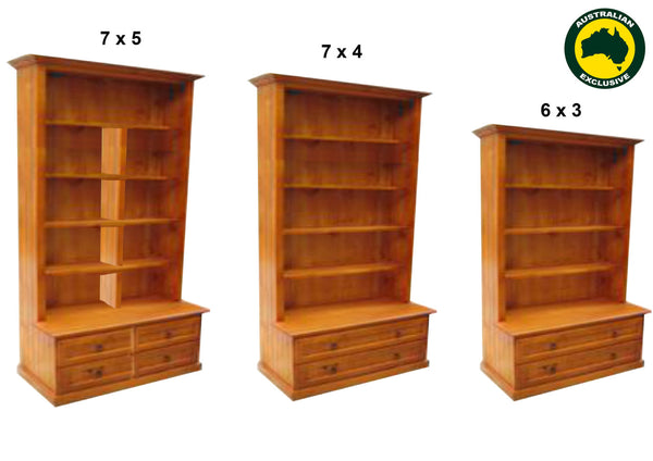 MUDGEE (AUSSIE MADE) HIGHLINE BOOKCASE COMBO COLLECTION - ASSORTED STAINED COLOURS