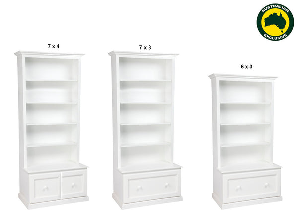 MUDGEE (AUSSIE MADE) HIGHLINE BOOKCASE COMBO WITH PICTURE FRAMED DRAWER COLLECTION - ASSORTED PAINTED COLOURS