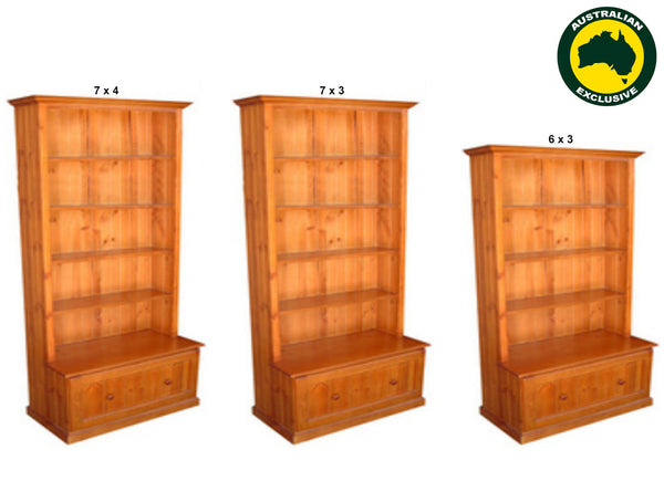 MUDGEE (AUSSIE MADE) HIGHLINE BOOKCASE COMBO WITH PULL OUT DRAWER COLLECTION - ASSORTED PAINTED COLOURS