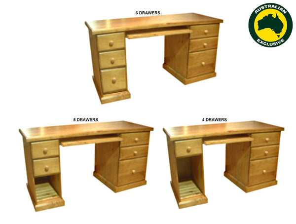 MUDGEE (AUSSIE MADE) COMPUTER DESK + KEYBOARD SLIDE COLLECTION - ASSORTED STAINED COLOURS