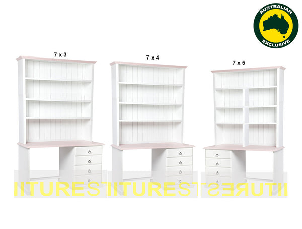 MUDGEE (AUSSIE MADE) 4 DRAWER DESK + HUTCH (REVERSIBLE) - ASSORTED PAINTED COLOURS