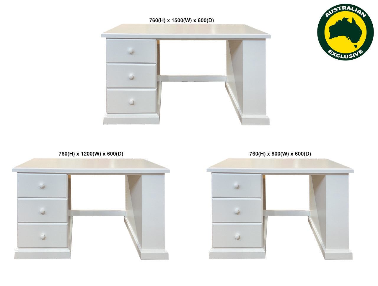 MUDGEE (AUSSIE MADE) 3 DRAWER BOOKEND DESK COLLECTION - ASSORTED PAINTED COLOURS - STARTING FROM $699