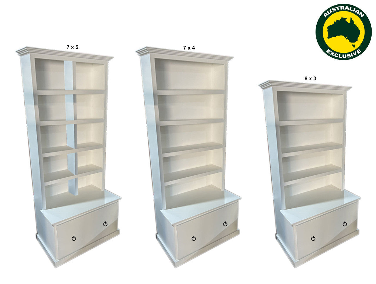 MUDGEE (AUSSIE MADE) HIGHLINE BOOKCASE COMBO + 1 SMOOTH DRAWER COLLECTION - ASSORTED PAINTED COLOURS - STARTING FROM $899