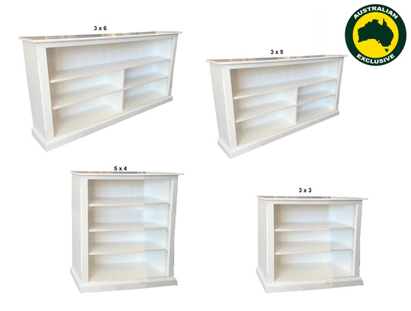 MUDGEE (AUSSIE MADE) LOWLINE WITH 70MM FACINGS BOOKCASE COLLECTION - ASSORTED PAINTED COLOURS