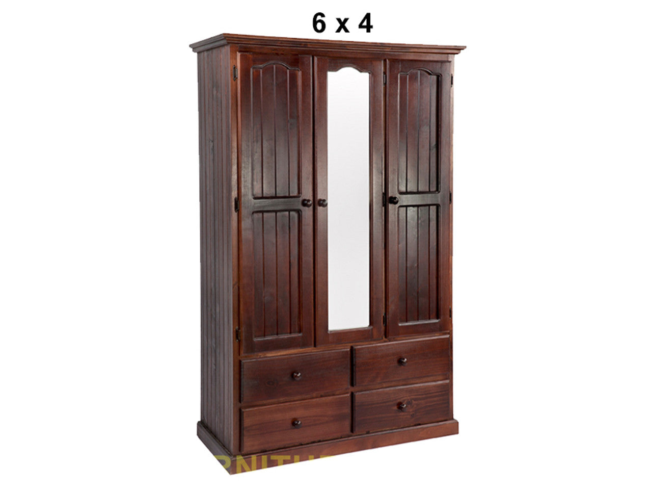 MUDGEE (AUSSIE MADE) MIRROR WARDROBE WITH 3 DOORS & 4 DRAWERS ALL HANGING COLLECTION - ASSORTED STAINED COLOURS - STARTING FROM $1199