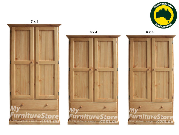 MUDGEE (AUSSIE MADE) WARDROBE (NO ARCH) 2 DOOR / 2 DRAWER COLLECTION - ASSORTED STAINED COLOURS