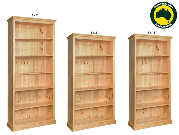 MUDGEE (AUSSIE MADE) SKINNYLINE BOOKCASE WITH 40MM FACINGS COLLECTION - ASSORTED STAINED COLOURS