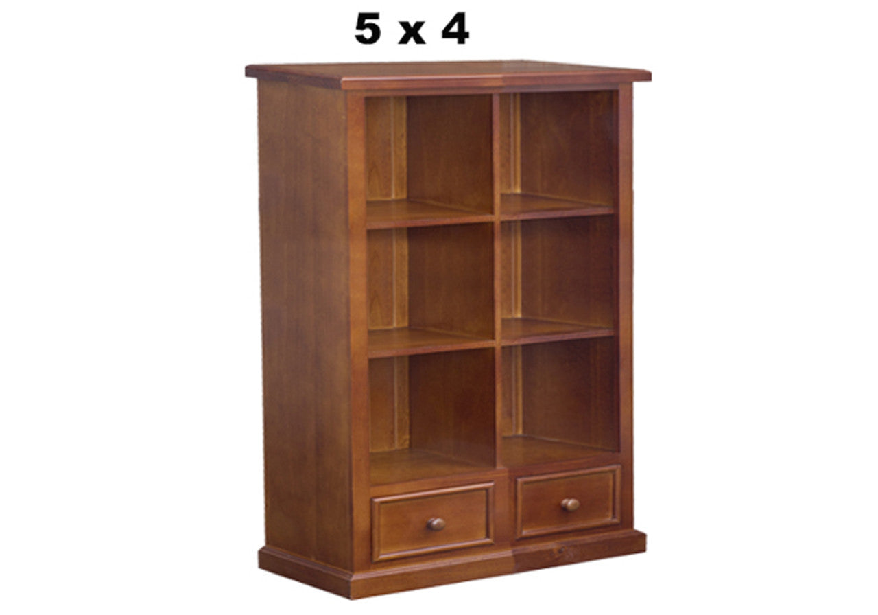 HUON THICK TOP (AUSSIE MADE) CUBE LOWLINE BOOKCASE WITH PICTURE FRAMES DRAWERS COLLECTION - ASSORTED STAINED COLOURS - STARTING FROM $1599
