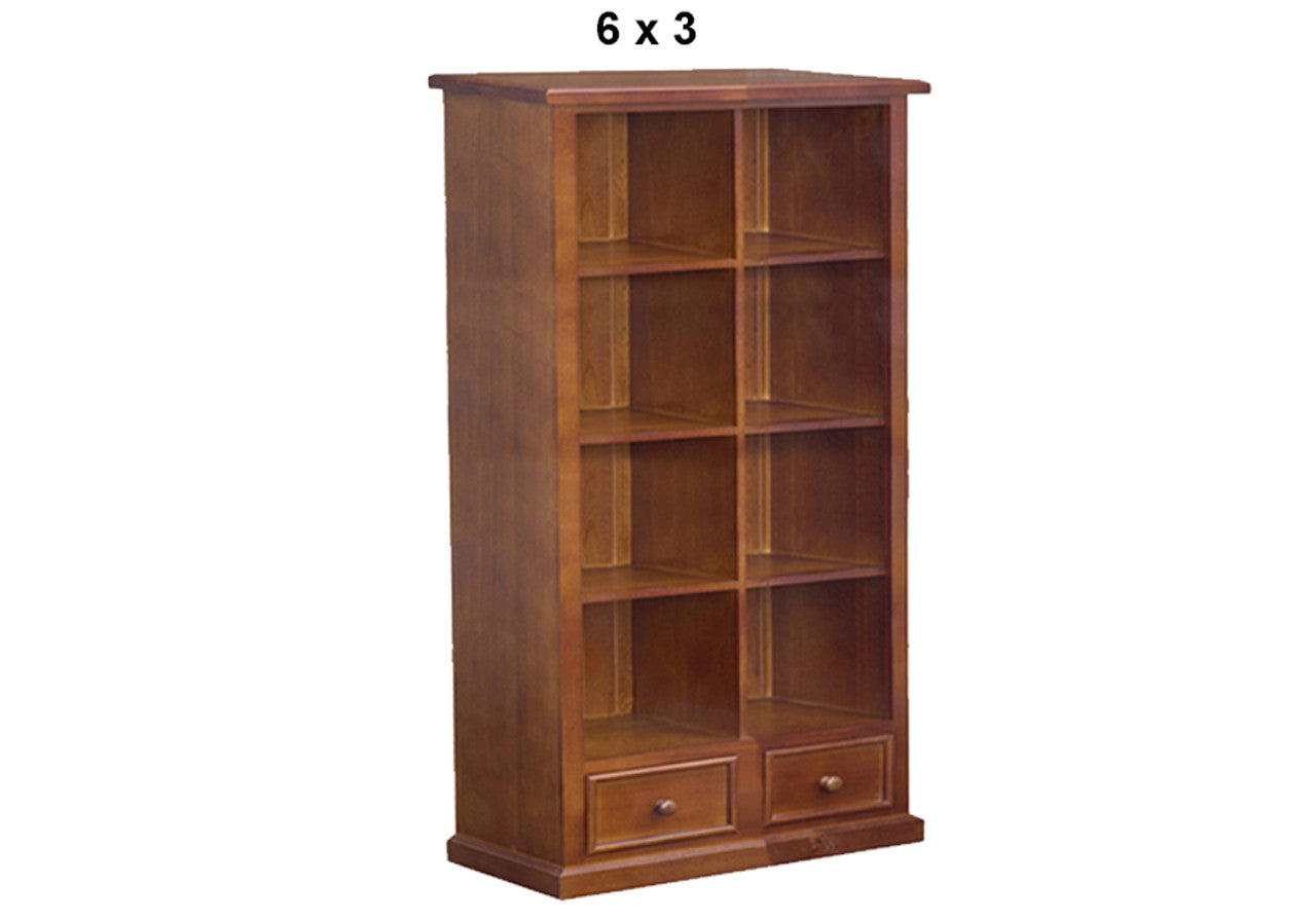 MUDGEE (AUSSIE MADE) CUBE HIGHLINE BOOKCASE WITH PICTURE FRAMED DRAWERS COLLECTION - ASSORTED STAINED COLOURS - STARTING FROM $1199