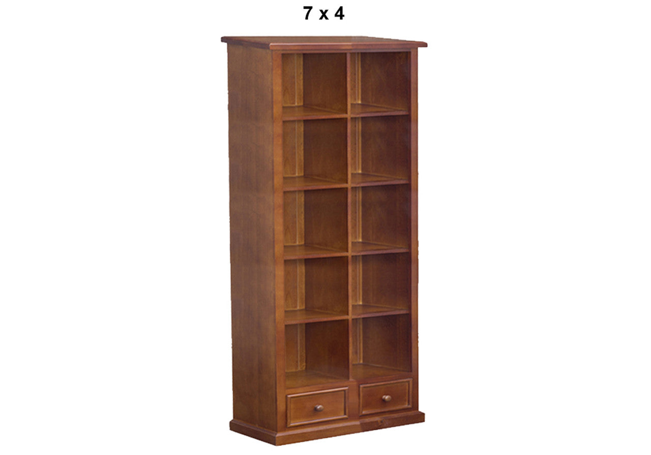MUDGEE (AUSSIE MADE) CUBE HIGHLINE BOOKCASE WITH PICTURE FRAMED DRAWERS COLLECTION - ASSORTED STAINED COLOURS - STARTING FROM $1199