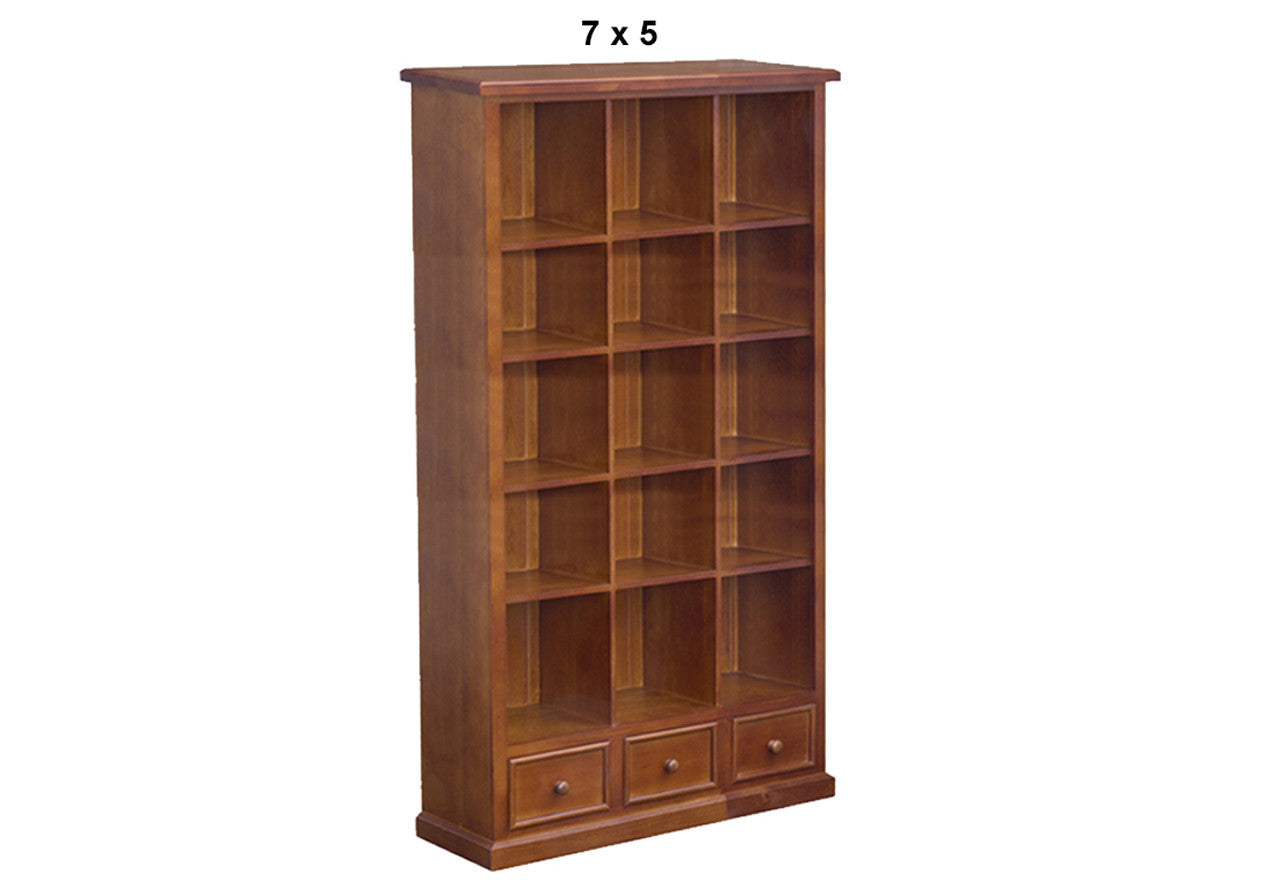 MUDGEE (AUSSIE MADE) CUBE HIGHLINE BOOKCASE WITH PICTURE FRAMED DRAWERS COLLECTION - ASSORTED STAINED COLOURS - STARTING FROM $1199