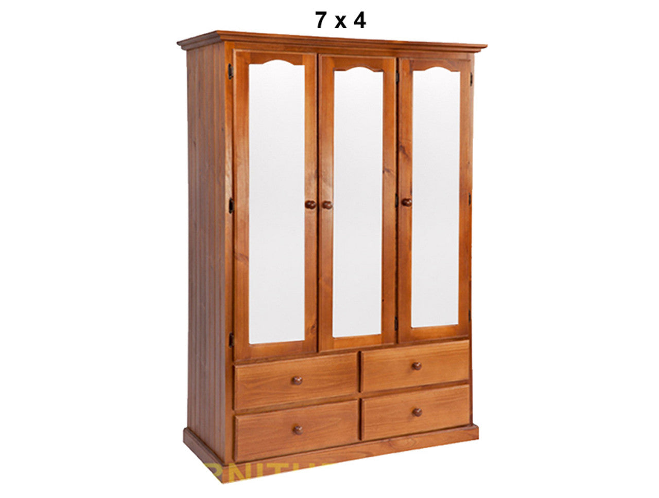 MUDGEE (AUSSIE MADE) WARDROBE WITH 3 MIRRORED DOORS / 4 DRAWERS WARDROBE COLLECTION - ASSORTED STAINED COLOURS - STARTING FROM $1199
