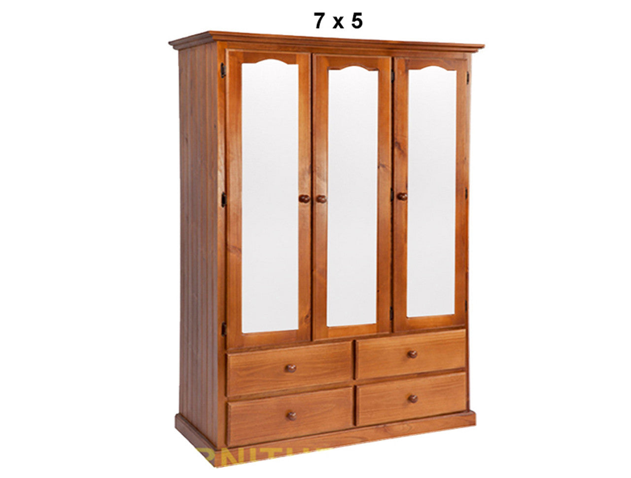 MUDGEE (AUSSIE MADE) WARDROBE WITH 3 MIRRORED DOORS / 4 DRAWERS WARDROBE COLLECTION - ASSORTED STAINED COLOURS