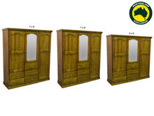 MUDGEE (AUSSIE MADE) 3 SECTION WITH 3 DOORS & 5 DRAWERS WARDROBE COLLECTION - ASSORTED STAINED COLOURS - STARTING FROM $1499