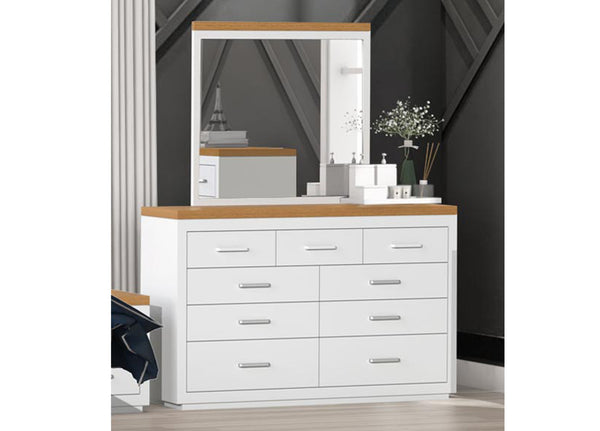 NARRABEEN (AUSSIE MADE) 9 DRAWER DRESSING TABLE WITH MIRROR - TWO TONE - ASSORTED PAINTED COLOURS