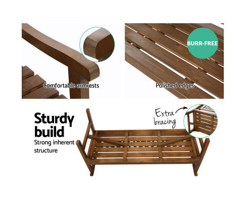 TERRENCE OUTDOOR WOODEN 3 SEATER BENCH WITH ARMREST - NATURAL