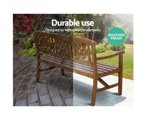TERRENCE OUTDOOR WOODEN 3 SEATER BENCH WITH ARMREST - NATURAL