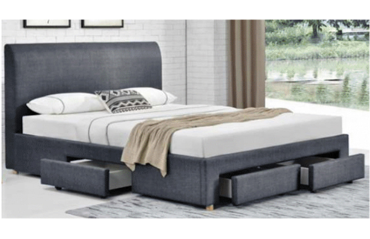 QUEEN NEWCHAN FABRIC BED WITH DRAWERS - DARK GREY