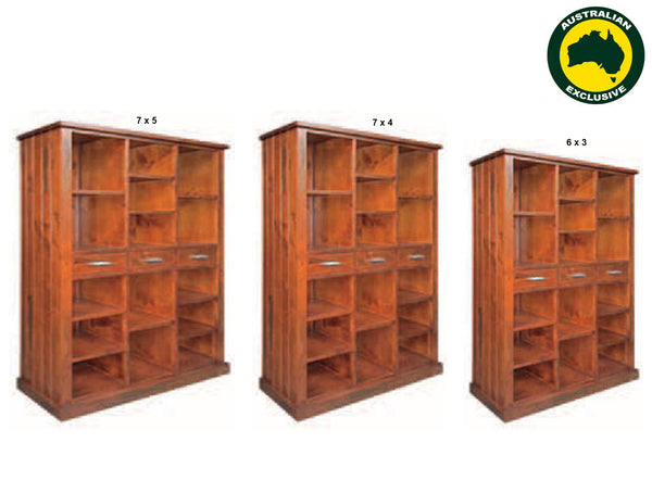 NEW YORK (AUSSIE MADE) MULTIPURPOSE BOOKCASE WITH 3 DRAWERS COLLECTION - ASSORTED STAINED COLOURS