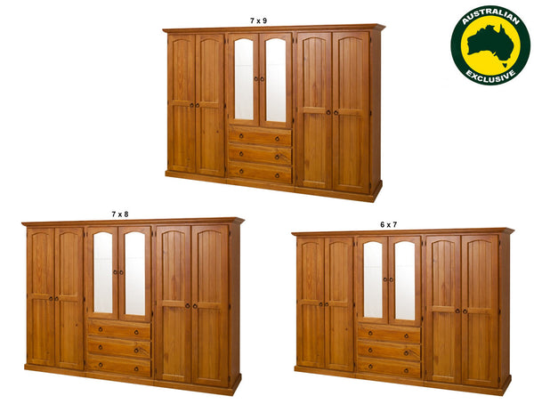 NIMERA (AUSSIE MADE) MULTI WARDROBE 6 DOORS & 3 DRAWERS COLLECTION - ASSORTED STAINED COLOURS