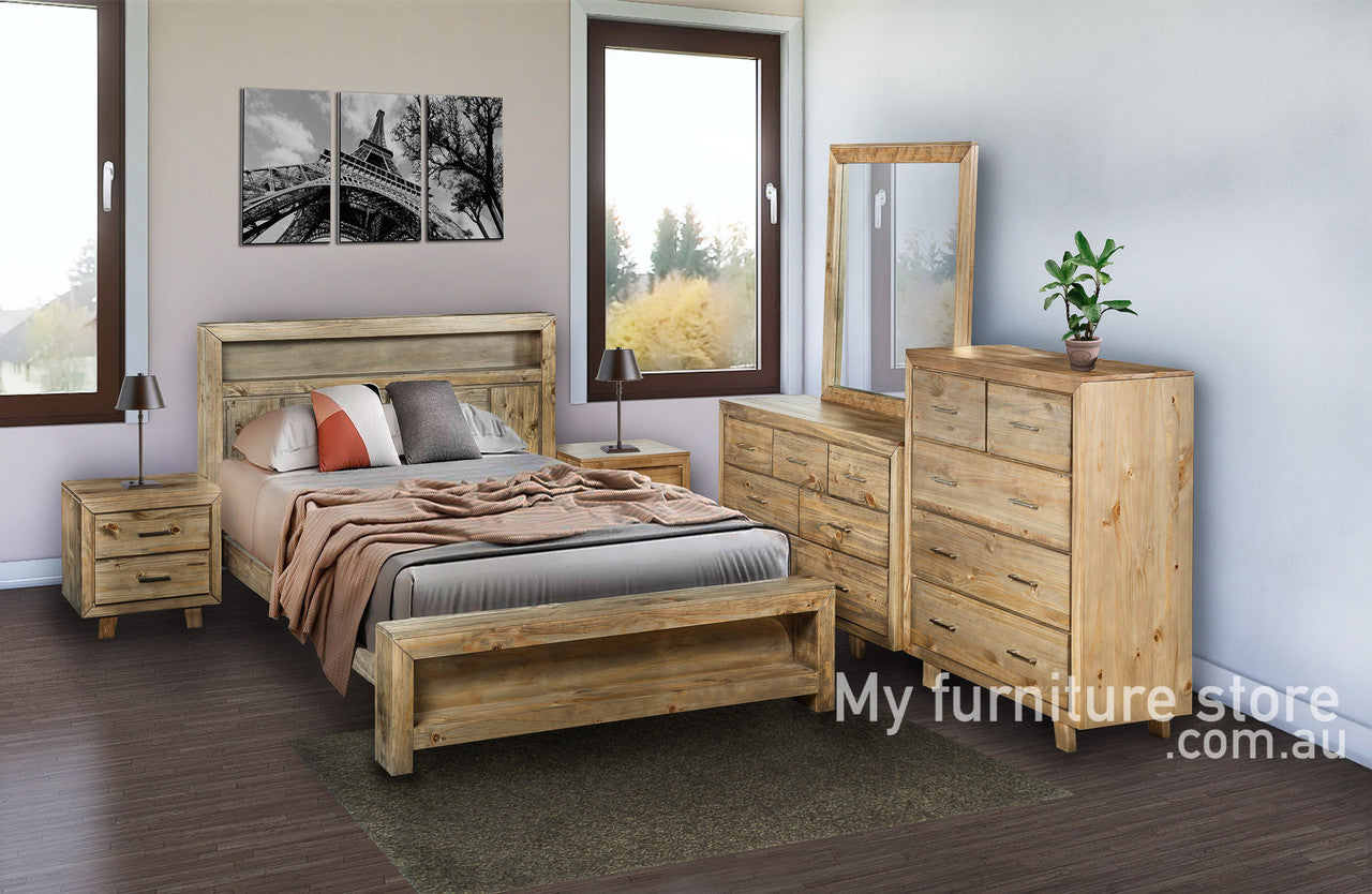 CARNIVAL QUEEN 3 PIECE (BEDSIDE) BEDROOM SUITE WITH BOOKEND BED - BRUSHED GREYWASH