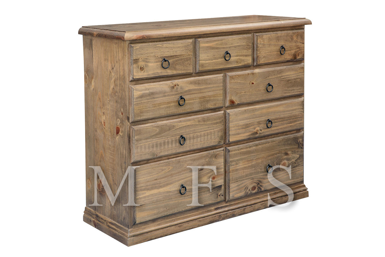 CRONULLA (CR4849) 9 DRAWER SPLIT TOP CHEST - 950(H) x 1210(W) - BALTIC , WALNUT OR GREYWASH