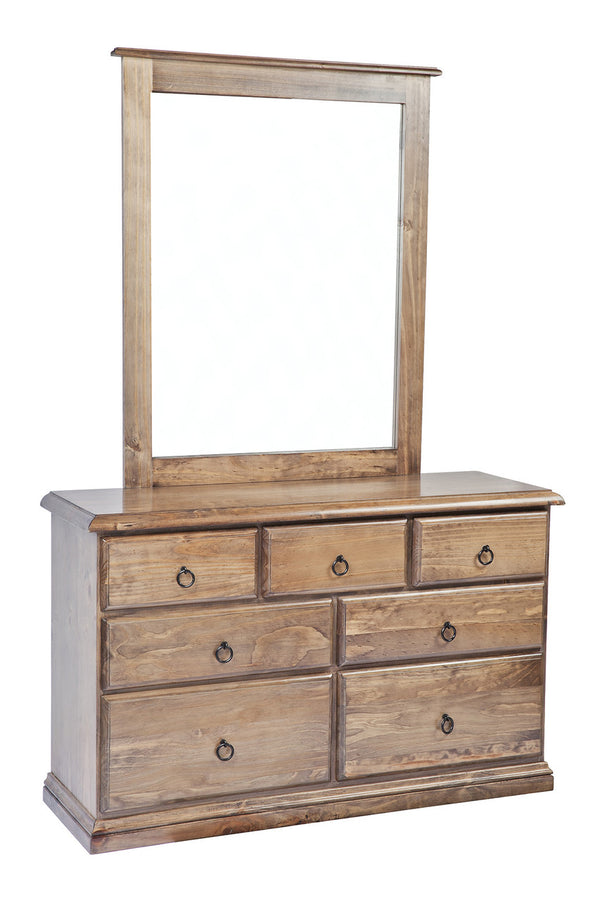 CRONULLA (CR4837) 7 DRAWER LOWBOY / DRESSER WITH MIRROR - 720(H) X 1210(W) - BALTIC , WALNUT OR GREYWASH
