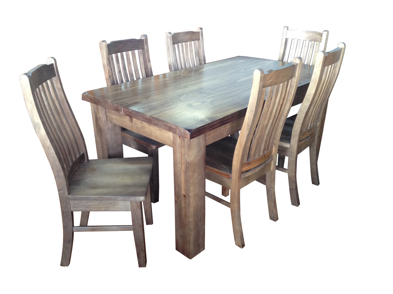 PINELANDS (HTG) 9 PIECE DINING SETTING (WITH 8 DINING CHAIRS) WITH SQUARE TABLE -1500(W) x 1500(D) - GREY WASH (#501) , WALNUT (219)