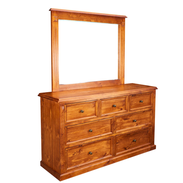 LEGIONS 7 DRAWER DRESSER TABLE + MIRROR - 1960/920(H) x 1600(W) x 520(D) - NUTMEG