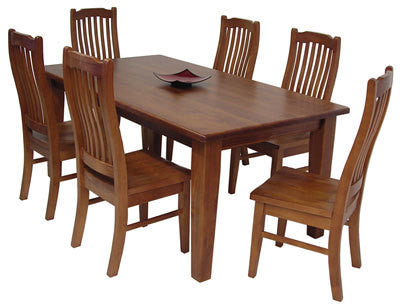 VERITY (VT RANGE) 7 PIECE DINING SETTING WITH UNTAPERED SQUARE LEGS - 1500(W) X 900(D) - BALTIC , WALNUT , GREYWASH (501)