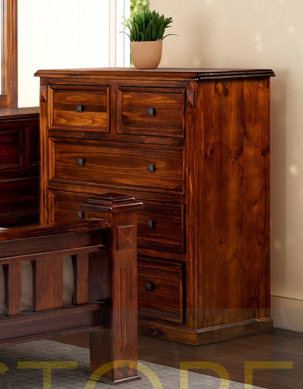 LEGIONS 5 DRAWER TALLBOY - NUTMEG