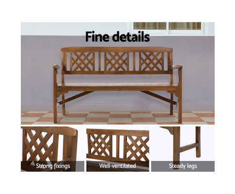 TERRENCE OUTDOOR WOODEN 3 SEATER BENCH WITH ARMREST - NATURAL