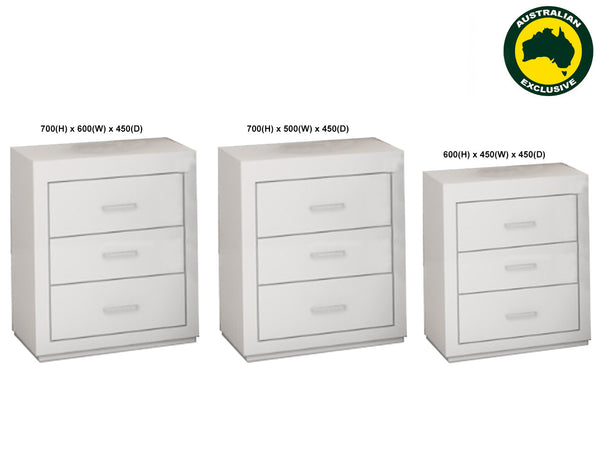 NARRABEEN (AUSSIE MADE) 3 DRAWER BEDSIDE TABLE COLLECTION - ASSORTED PAINTED COLOURS