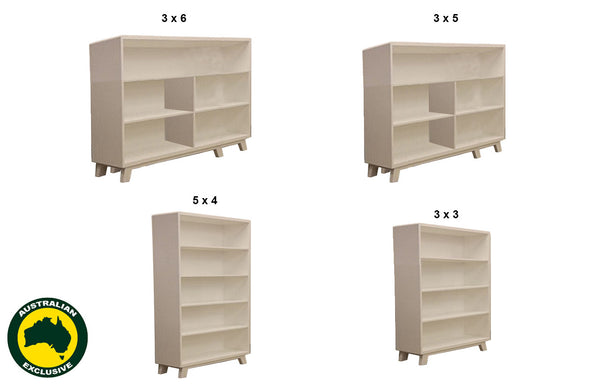 NEWPORT (AUSSIE MADE) LOWLINE BOOKCASE COLLECTION - ASSORTED STAINED COLOURS