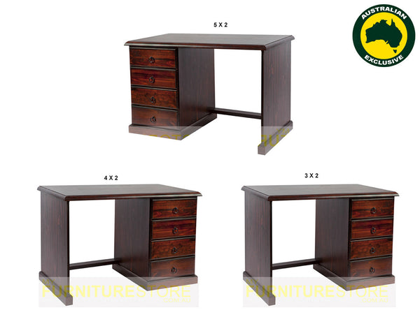 NOOSA (AUSSIE MADE) 4 DRAWER (REVERSIBLE) DESK - ASSORTED STAINED COLOURS