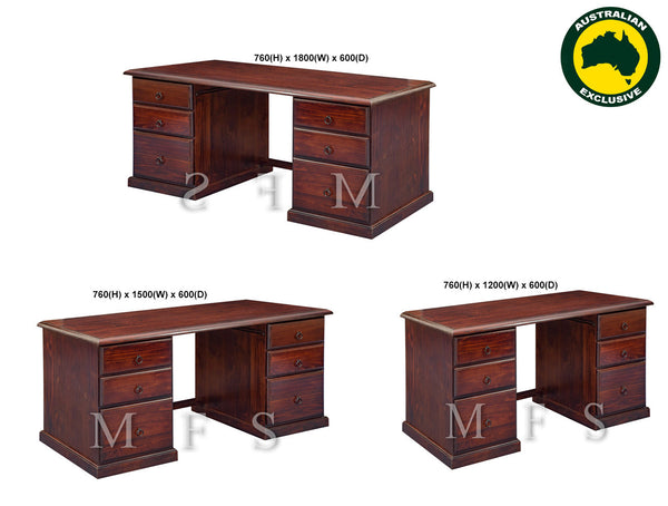 NOOSA (AUSSIE MADE) DESK 6 DRAWER (REVERSIBLE) COLLECTION - ASSORTED STAINED COLOURS