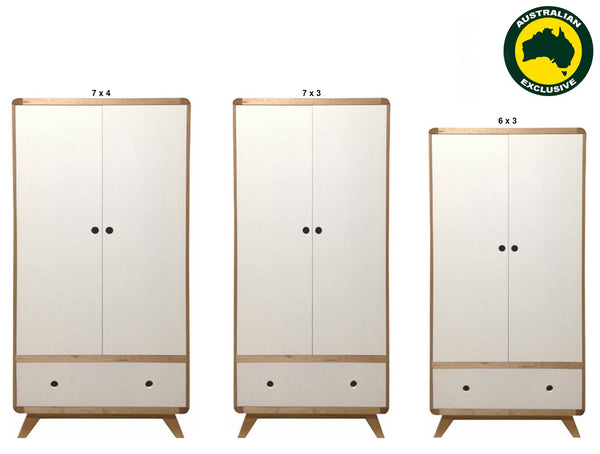 NORIC (AUSSIE MADE) 2 DOOR / 1 DRAWER WARDROBE COLLECTION - TASMANIAN OAK COMBINATION -ASSORTED PAINTED COLOURS