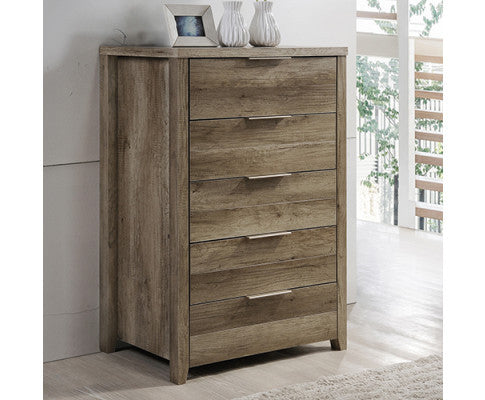 MORRIGAN 5 DRAWER TALLBOY - OAK