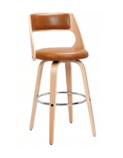 OSLO BENTWOOD SWIVEL LEATHERETTE BAR STOOL - TAN / OAK