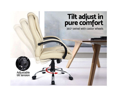 ARCELLI PU LEATHER EXECUTIVE OFFICE CHAIR - BEIGE