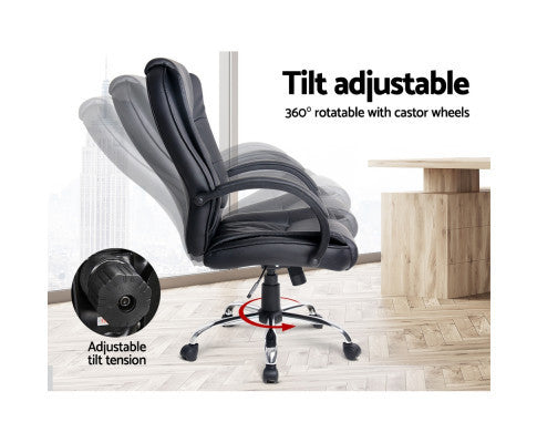 ARCELLI LEATHERETTE EXECUTIVE OFFICE CHAIR - BLACK