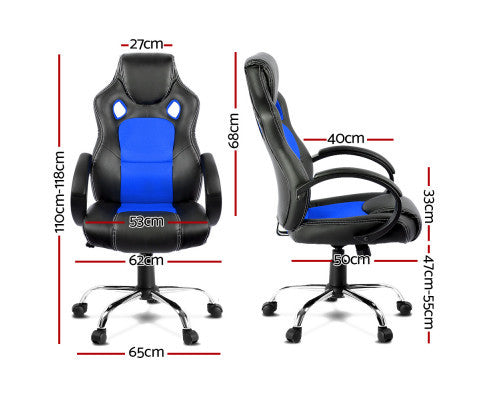 OTSANA PU LEATHER RACING STYLE OFFICE CHAIR - BLACK & BLUE