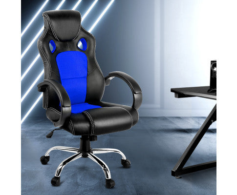 OTSANA PU LEATHER RACING STYLE OFFICE CHAIR - BLACK & BLUE