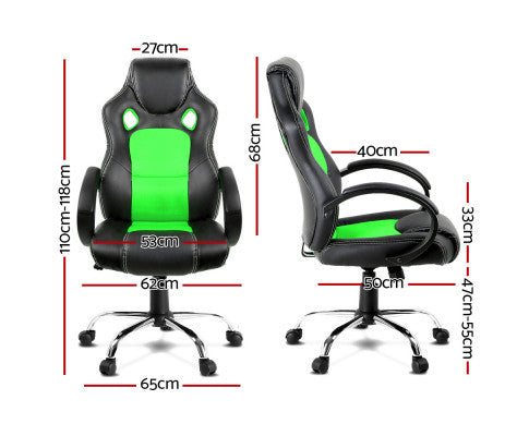 OTSANA PU LEATHER RACING STYLE OFFICE CHAIR - BLACK & GREEN