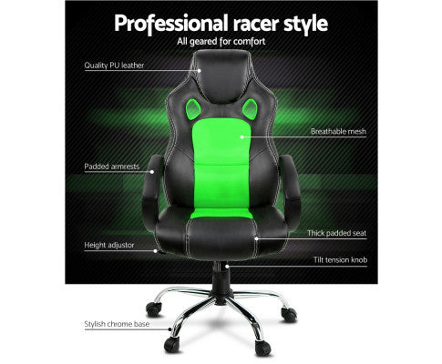 OTSANA PU LEATHER RACING STYLE OFFICE CHAIR - BLACK & GREEN