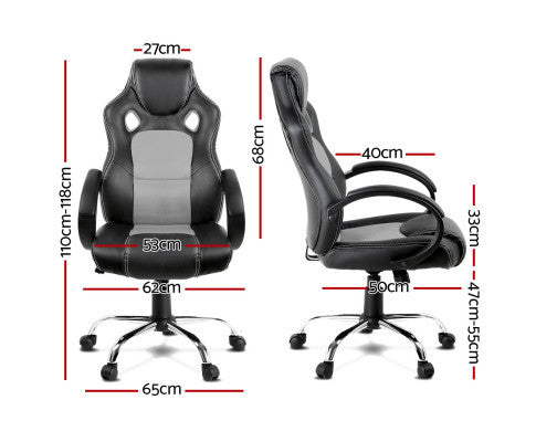OTSANA PU LEATHER RACING STYLE OFFICE CHAIR - BLACK & GREY