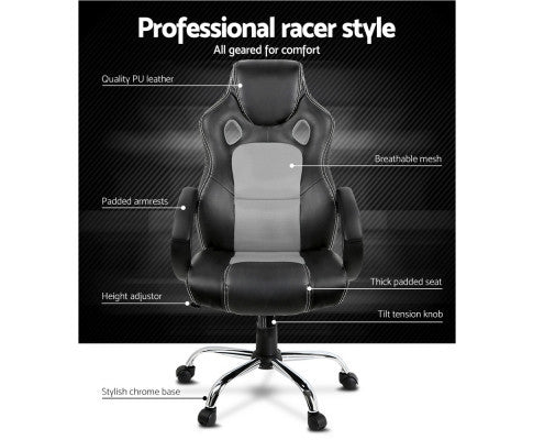 OTSANA PU LEATHER RACING STYLE OFFICE CHAIR - BLACK & GREY