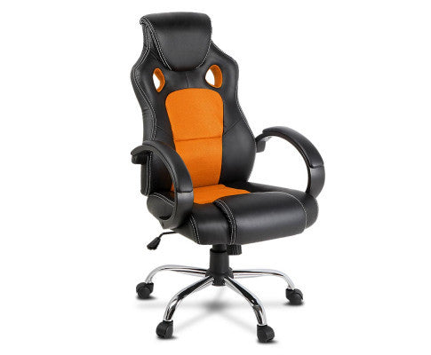 OTSANA PU LEATHER RACING STYLE OFFICE CHAIR - BLACK & ORANGE