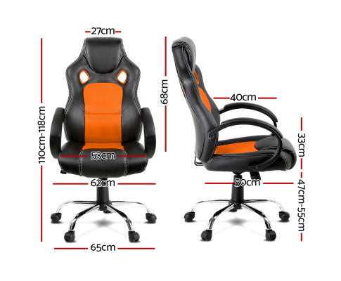 OTSANA PU LEATHER RACING STYLE OFFICE CHAIR - BLACK & ORANGE