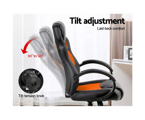 OTSANA PU LEATHER RACING STYLE OFFICE CHAIR - BLACK & ORANGE